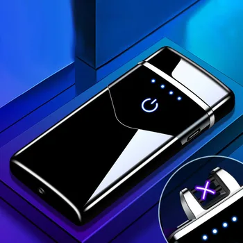 

2020 Dual Arc USB Electric Lighter LED ScreenTouch Fire Plasma Arc Cigarette Lighter Windproof Metal Novelty Lighter Mens Gift