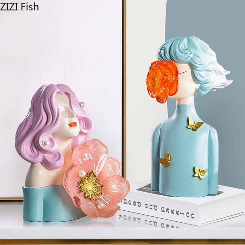 Flower Relief Cartoon Girl Statue Desk Decoration Cute Girly Character