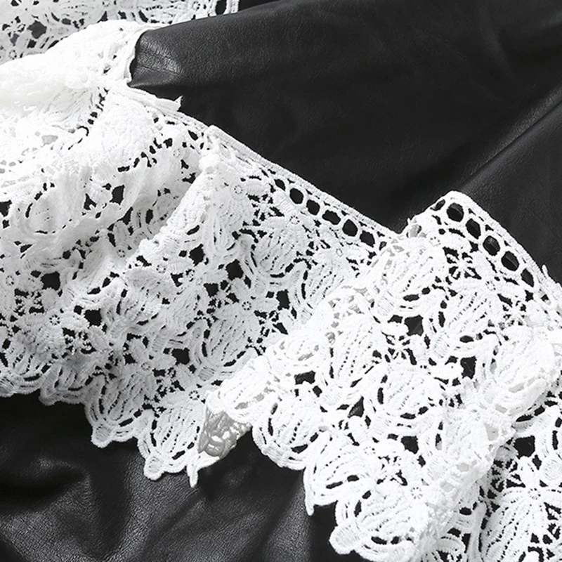 TWOTWINSTYLE Patchwork Lace PU leather Dress For