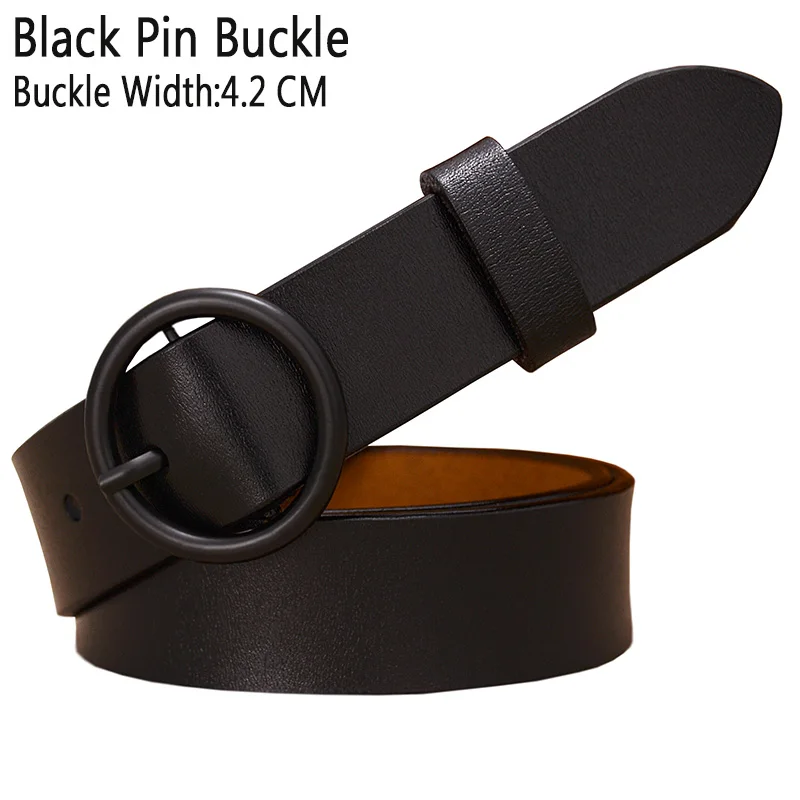 Black Black buckle Модный ремень с круглым кольцом и пряжкой, женские ремни из натуральной кожи для женщин, качественный ремень из коровьей кожи, женский пояс для джинсов, ширина 2,8 см - Цвет: Black Black buckle