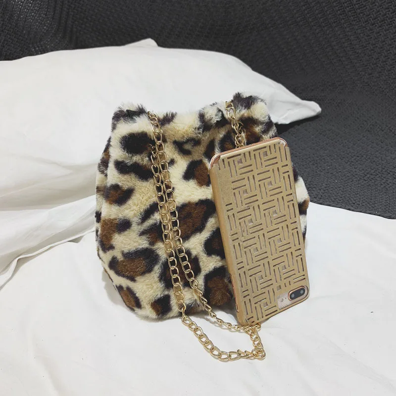 

Leopord Pattern Bag Women's 2018 Autumn And Winter New Style Fashion Korean-style Fashion Velvet Bucket Bag Chain Crossbody Bag