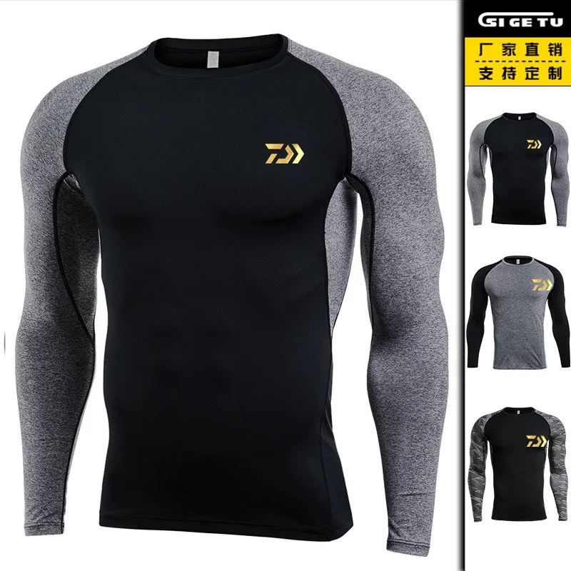 Korean Version Daiwa Long Sleeve Men Quick Drying T-shirt High Elasticity Tights Outdoor Sportswear
