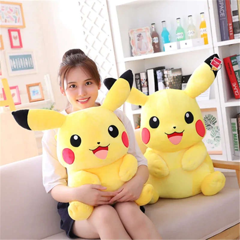 Cute plush toys anime cartoon toys pikachu doll classic expression pillow soft fabric stuffed animal ornament doll doll gift