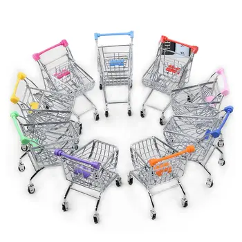 

5Pcs/Lot Mini Supermarket Handcart Shopping Trolley Cart Mode Storage Toy Basket Gift for children's or office worker
