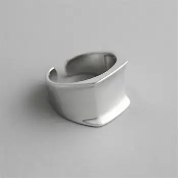 

Geometric Square Wide Face 925 Sterling Silver Rings For Women High Quality Fine Jewelry Femme Open Ring Vintage Simple 925-1066