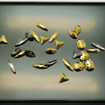 

60pcs Mixed Crystals Stones For Nailart DIY Decoration Flatback Charms Golden Glass nail Rhinestones Skull Triangle Shaped