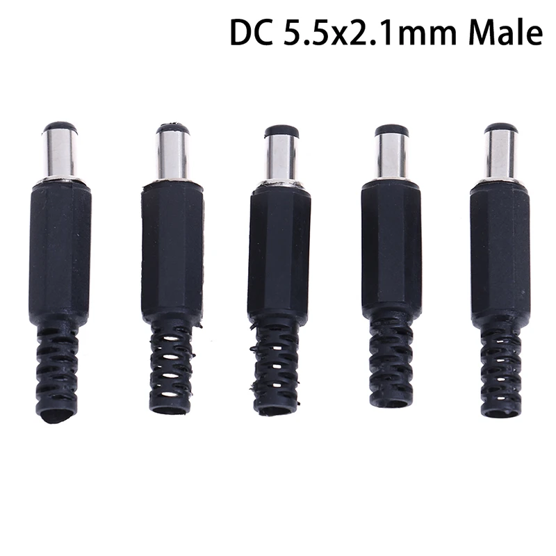 

5/10pcs DC Power Plug 5.5 X 2.1 Mm For Welding Line Black DC Power Male Plug Jack Adapter