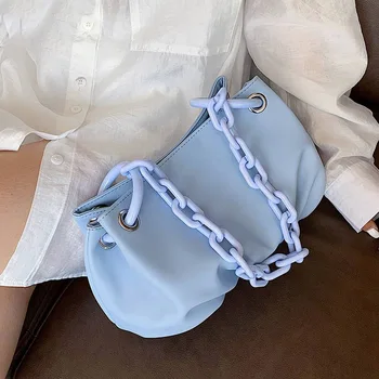 

Elegant Female Chain Tote Bag 2020 New PU Leather Women Designer Handbags High Capacity Shoulder Bags Quality Pleated Armpit Bag