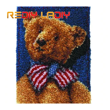 

Latch Hook Kit Make Your Own Rug Patriotic Bear Crocheting Cushion DIY Carpet Rug Set Acrylic Yarn Printed Canvas Hobby & Crafts