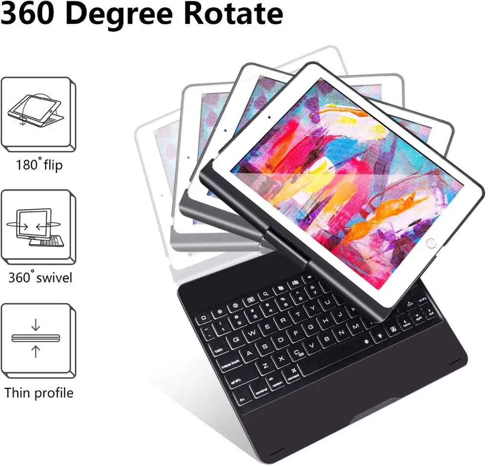 Чехол для iPad 9 7 с клавиатурой 2018 (6 е поколение) 2017 (5 Pro Air 2 & 1 360 Беспроводной чехол