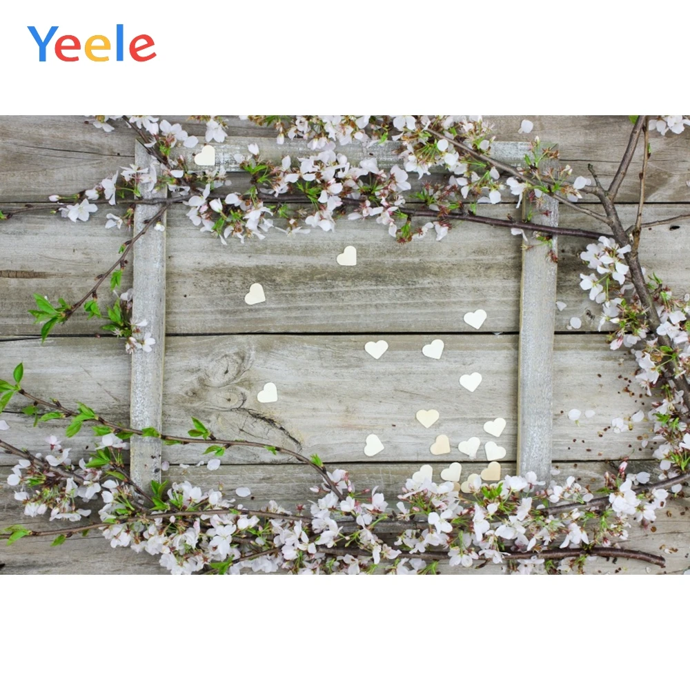 Фоны для фотосъемки Yeele весенние цветы деревянная доска бумажные сердца