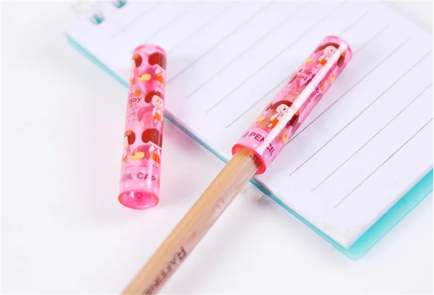 6pcs Pencil Cap Plastic Translucent Pen Cover Office Stationery Supplies N#S7 