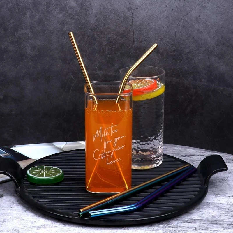 Vibrant Reusable Eco-Friendly Stainless Steel Straw Set - 10 Colorful Straws