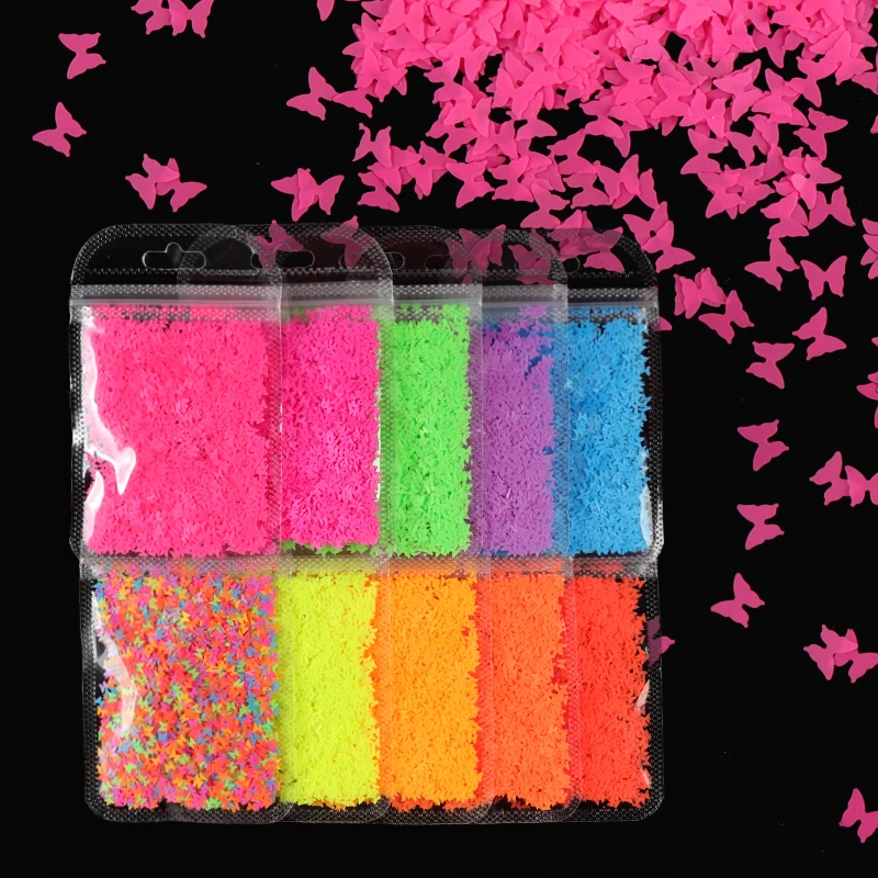 

10 Bags Fluorescent Butterfly Nail Art Glitter Flakes Neon Sequins For Nail Design Manicure Decoration Acrylic Nails Accessories