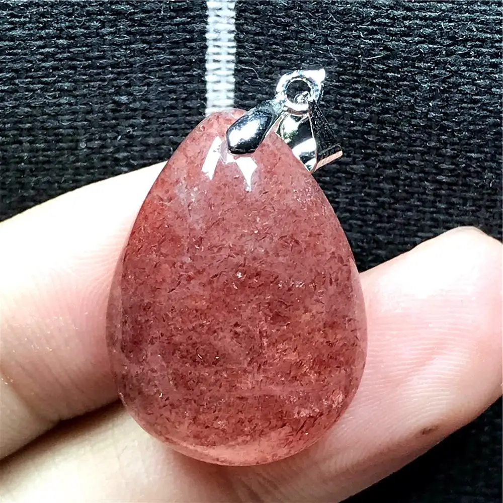 

Real Natural Red Strawberry Quartz Necklace Pendant For Woman Lady Man Crystal Silver 25x18x8mm Water Drop Stone Jewelry AAAAA