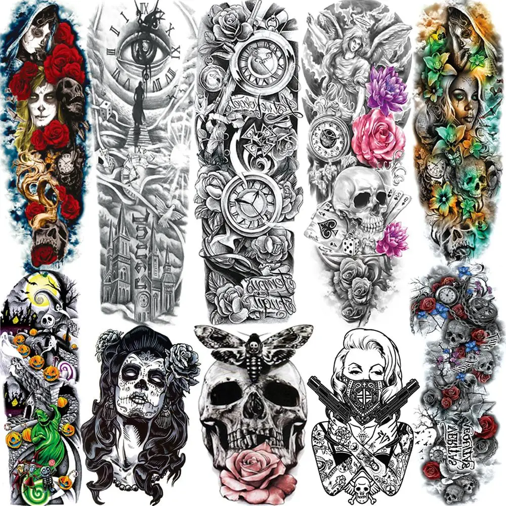 Sexy Skull Temporary Sleeve Tattoos For Women Girls Body Art Tatoos ...