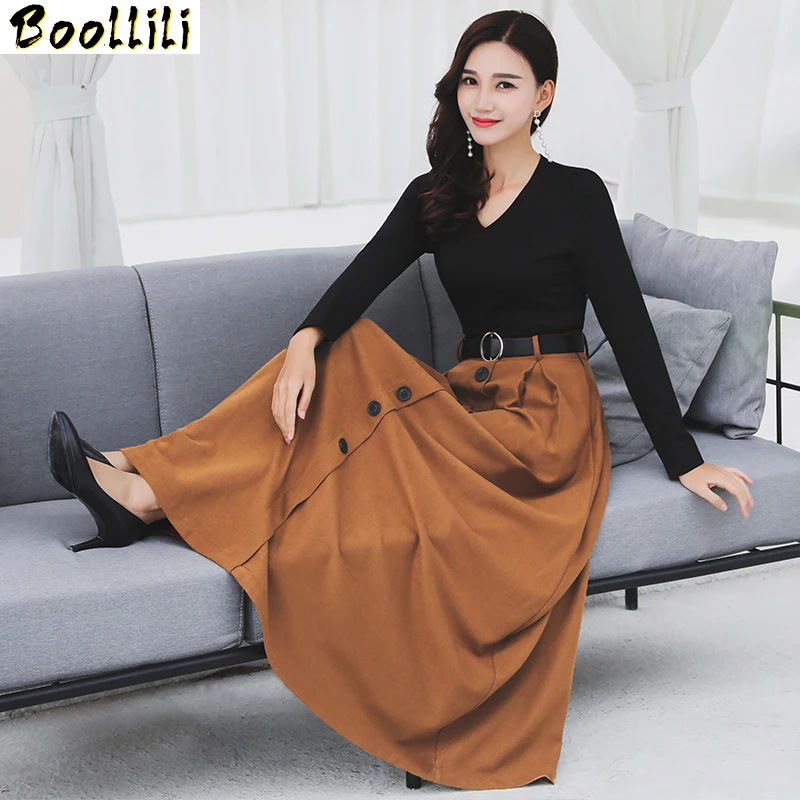 

Boollili 2020 Vintage Women Dress Autumn Winter Ladies Party Dresses Belt Elegant Long Sleeve Dress Female robe femme
