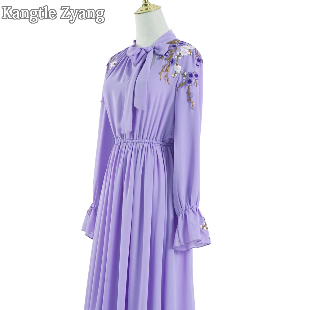 Plus Size Purple Women Turkish Arabic Abaya Muslim Evening Dress Caftan Ramadan Kaftan Hijab Dresses Islamic Clothing Vestidos