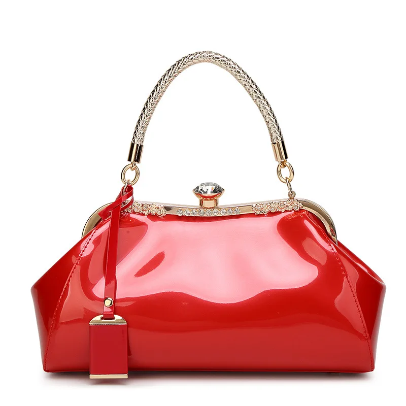 

2019 Patent Leather Bright Surface WOMEN'S Bag Bride Marriage Top Grade Glorious Handbag Women's Crossbody Bag Clip Candy Packag