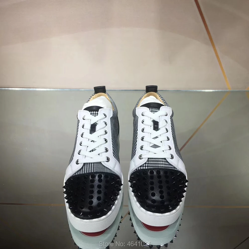 

Low Cut Leisure Prom Handmade cl andgz stripe Leather Black Rivet Toe cap Red bottoms For men Sports Shoes sneakers Flat Loafers