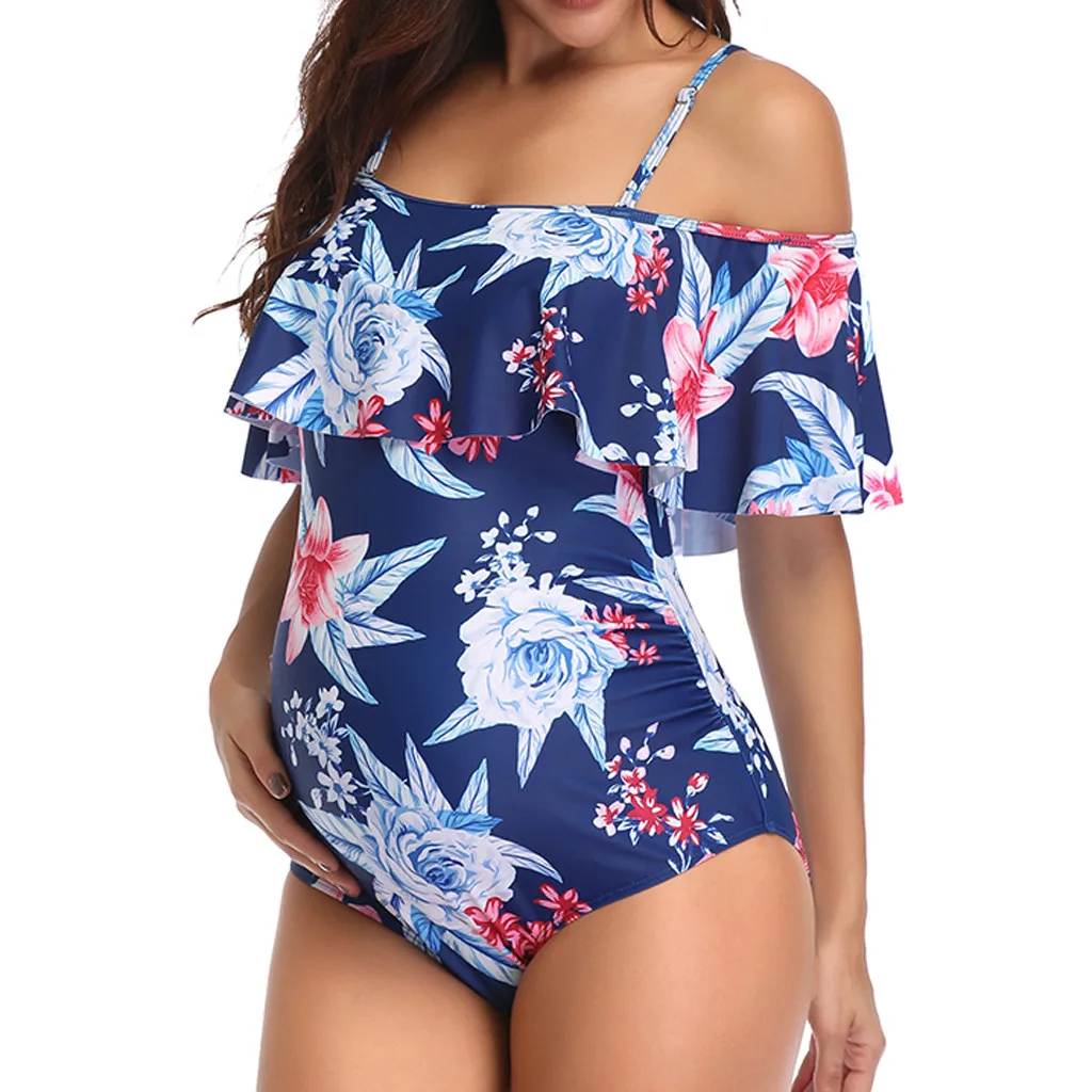 Женская пляжная одежда, женский купальник на подтяжках с цветочным принтом для беременных, Цельный купальник для женщин, Прямая поставка - Цвет: BU