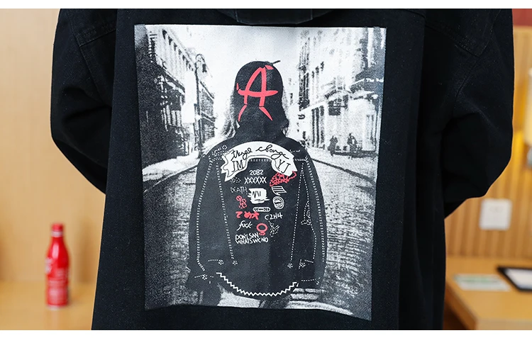 Photo Shoot Spring Clothing New Style Korean-style Mid-length Hooded Jeans Coat Middle And High School Students Fashion Cas