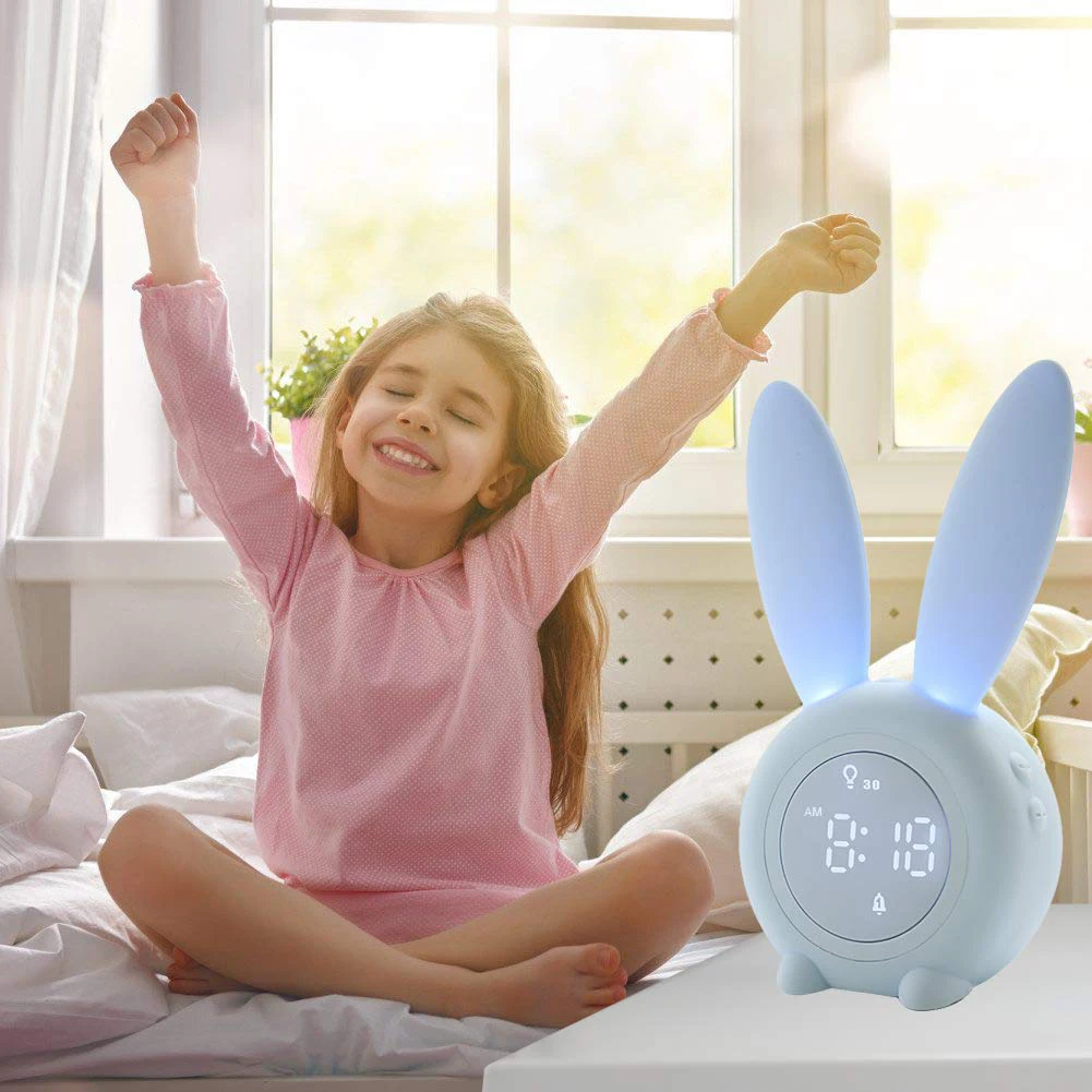 ABS+Silicone Rabbit Timing Alarm Clock Creative Led Electronic Clock Night Table Bedside Kids Adult Travel Home Office Decor