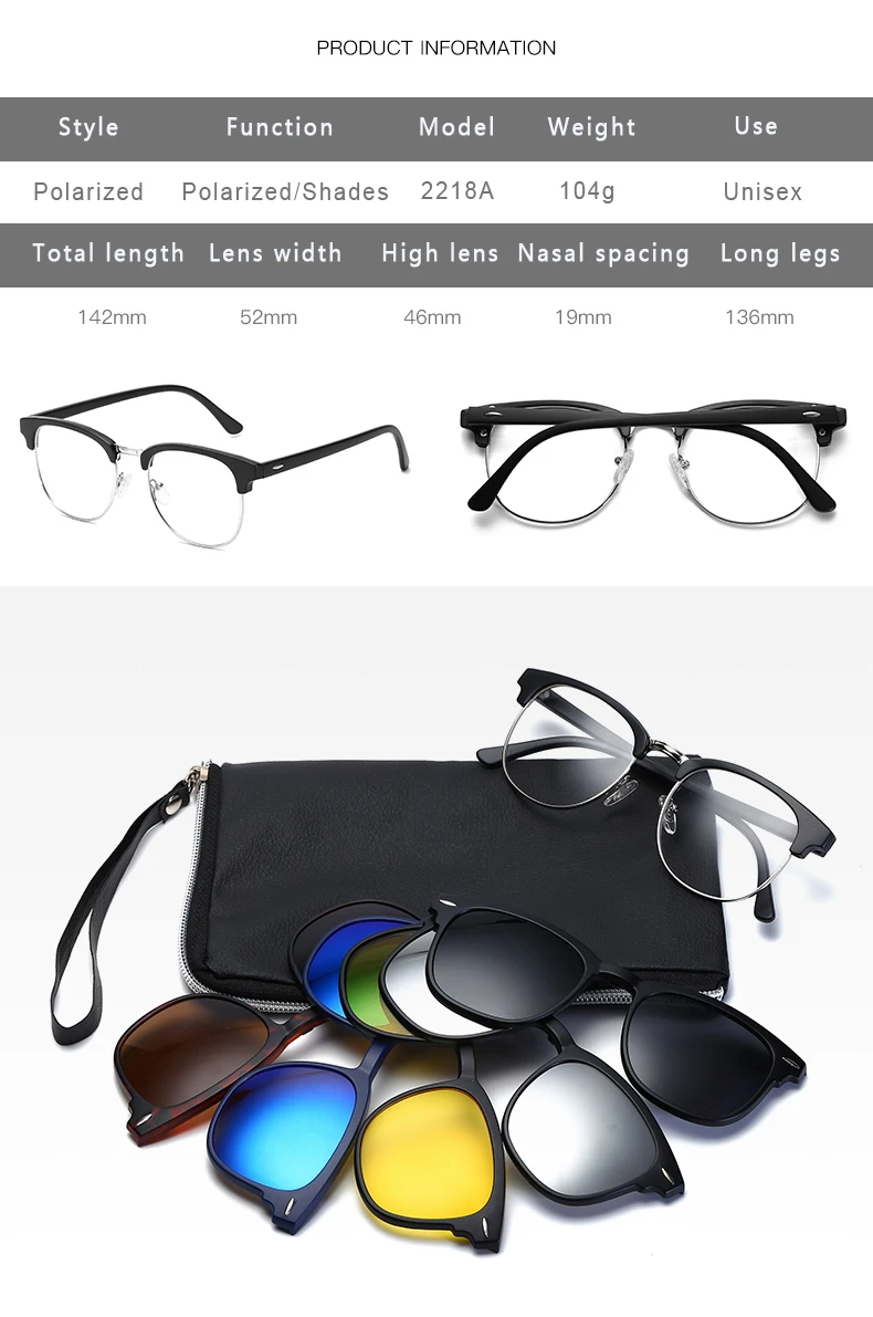 Longkeader, 5+ 1 костюм, модные очки на клипсах, Женские оправы, клипсы, поляризационные солнцезащитные очки, мужские очки на клипсах, 6 в 1 с сумкой