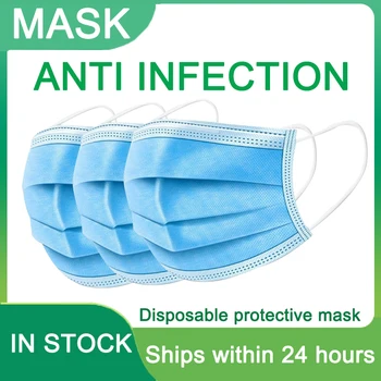 

Fast Delivery 2-500pcs Disposable Protective Face Masks 3-layer Anti Bacterial Dustproof Mask Meltblown Cloth Facial Dust Mask