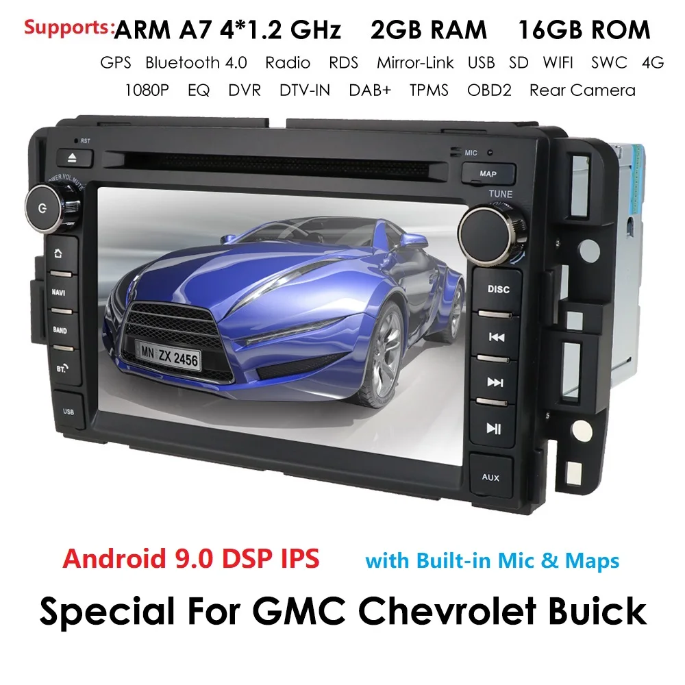 Cheap Android 9.0 GPS navigation Car DVD Player For GMC Yukon Tahoe 2007-2012 multimedia 2 din radio recorder 2GB+16GB GPS WIFI EQ DSP 4