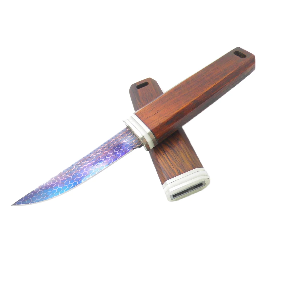 

MASALONG Blue Samurai Short Sharp Knife Tactical Survival Rescue Tools Outdoor Camping Blade Honeycomb Blue steel kni162