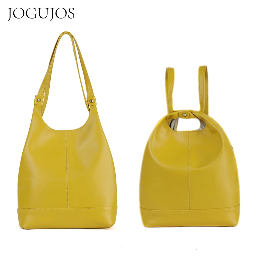 JOGUJOS Simple Genuine Leather Tote Bag Women Soft Cowhide First Layer Luxury Handbag Female Travel Shopper Natural Leather Bags