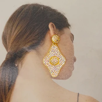 

2020 Fashion Long Geometric Drop Earrings Luxury Gold Silver Color Rhinestone Earring for Women Party Jewelry Birthday Gift