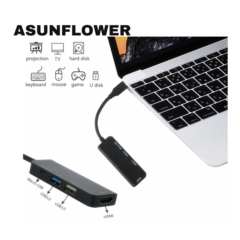 Asunflower USB C концентратор тип C до 4K HDMI адаптер usb-хаб HDMI с Micro-USB зарядка USB 3,0 2,0 порт для MacBook Pro 13