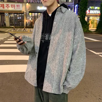 

2020 Autumn & Spring New Arrival Loose Plus Size Striped Print Shirt College Wind Thin Coat Men's Casual Shirt Free Shipping