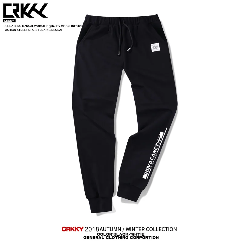 VOGUELEO Male Casual Pants Letter Print Cotton Sweatpants New Mens Lace-up Hip Trousers Joggers Track Pants Size S-4XL - Цвет: Black