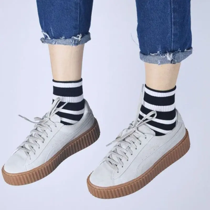 5 пар, корейские женские милые носки ярких цветов в полоску, Осенние чулочно-носочные изделия, B0KD