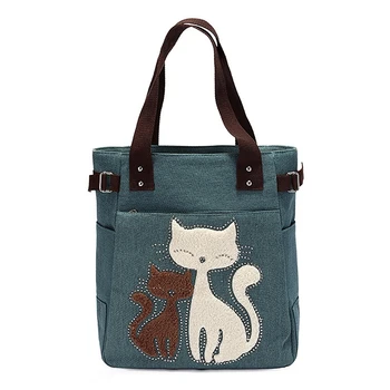 

NEW-Women's messenger handbag canvas bag with cute cat small shopping shoulder bag