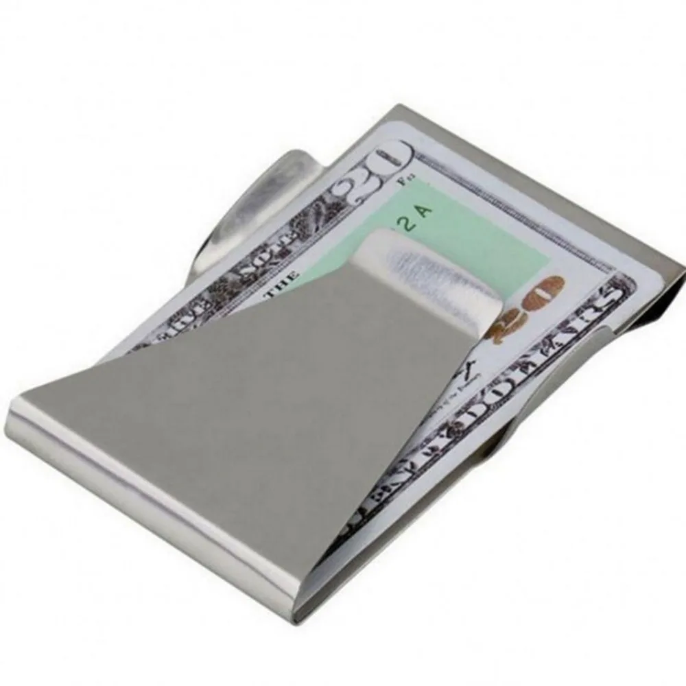 Stainless Steel Silver Money Clip Wallet With ID Card Folder Double Sided Multipurpose Pocket Dollar Cash Clip Clamp Holder