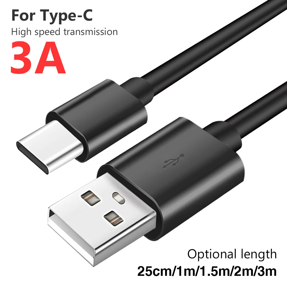 25/100/150/200/300cm Black USB C Type C Data Sync Charger Cable 3A Fast Charging Cord  For Xiomi Redmi Note 7 8 Pro Huawei apple iphone charger cable