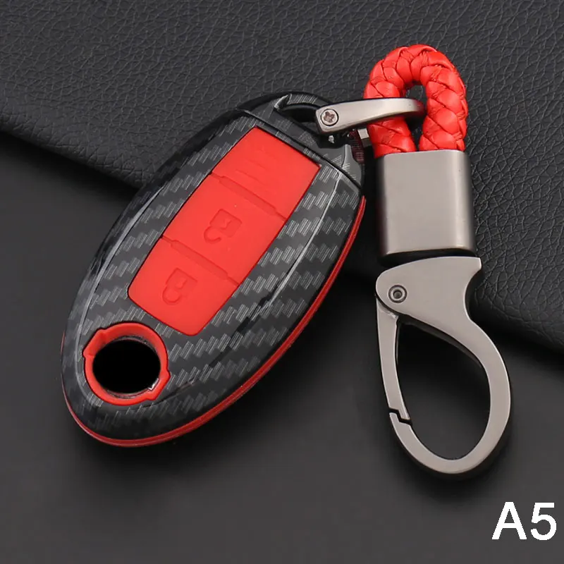 A Carbon Red Чехол для ключей из углеродного волокна для Nissan micra leaf x trail t31 для nissan qashqai аксессуары micra k12 primera p12 tiida - Название цвета: A Carbon Red