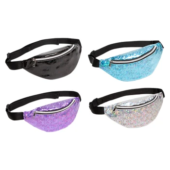 

NEW-Women's Sequined Shoulder Belt Bag Metallic Sports Chest Bag 4Pcs