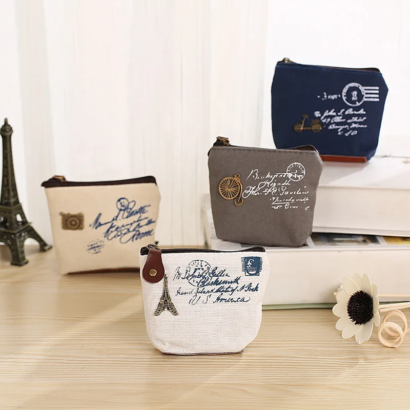 Retro Letter Printing Coin Purse Women Mini Canvas Card Holder Small Wallet Pouch Daily Storage Bag Shell-shaped Mini Wallet