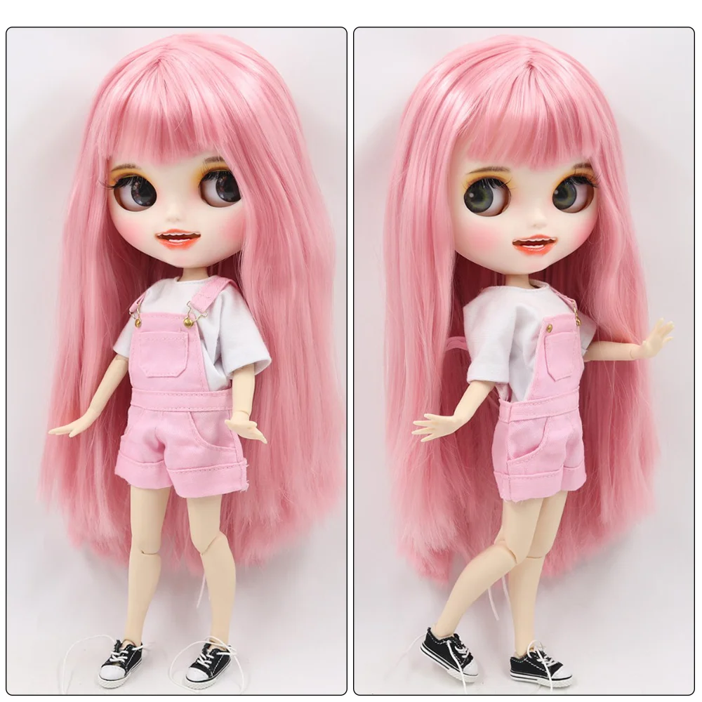 Neo Blythe Doll with Pink Hair, White Skin, Matte Smiling Face & Custom Jointed Body 1