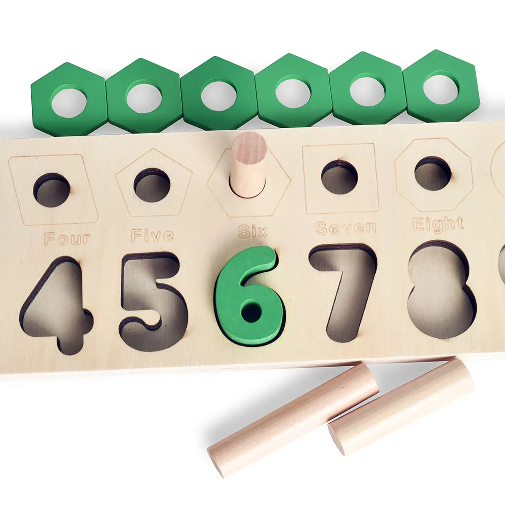 Geometric Shape/ Number Counting/Colors Matching Stacking Board- Preschool Wooden Math Toy,Ages 2-6 Years
