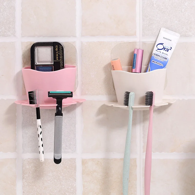 Suction Toothbrush Holder Toothpaste Storage Rack Shaver Shelf Tooth Brush Case Dispenser Organizer Bathroom Accessories Set