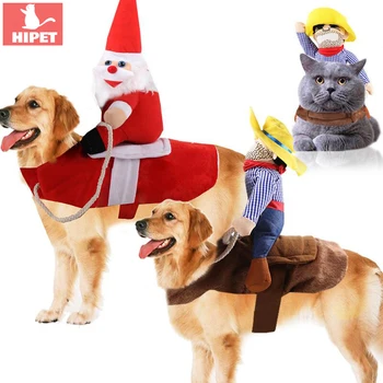 

Christmas Dog Clothes Cat Costume Cowboy Rider Santa Claus Funny Cosplay Small Medium Dogs Cats Dress Clothing Pet Apperal