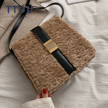 

Fashion Faux Fur Women Flap Shoulder Bag Warm Casual Plush Female Messenger Crossbody Bag Lady Travel Handbag Brand Design