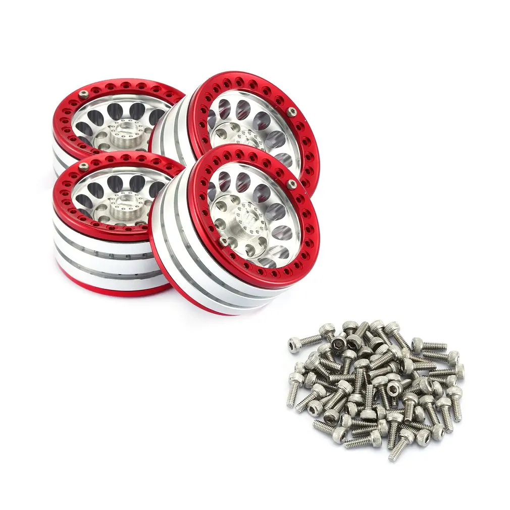 4 шт. 1,9 дюймовый тяжелый замок из алюминиевого сплава шины Колесные втулки обода набор колесные диски для RC Гусеничный 1/10 SCX10 90046 TRX4 D90 - Цвет: Silver And Red