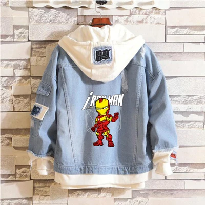 Супергерой Железный человек/человек паук толстовка Marvel ковбой поддельные две части Толстовка отверстие деним для мужчин женщин Студенческая куртка - Цвет: 2